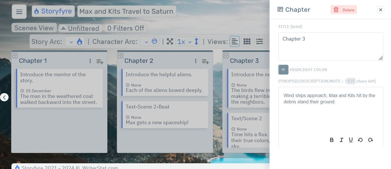 Storyfyre Pro Scene Map Chapter Edit