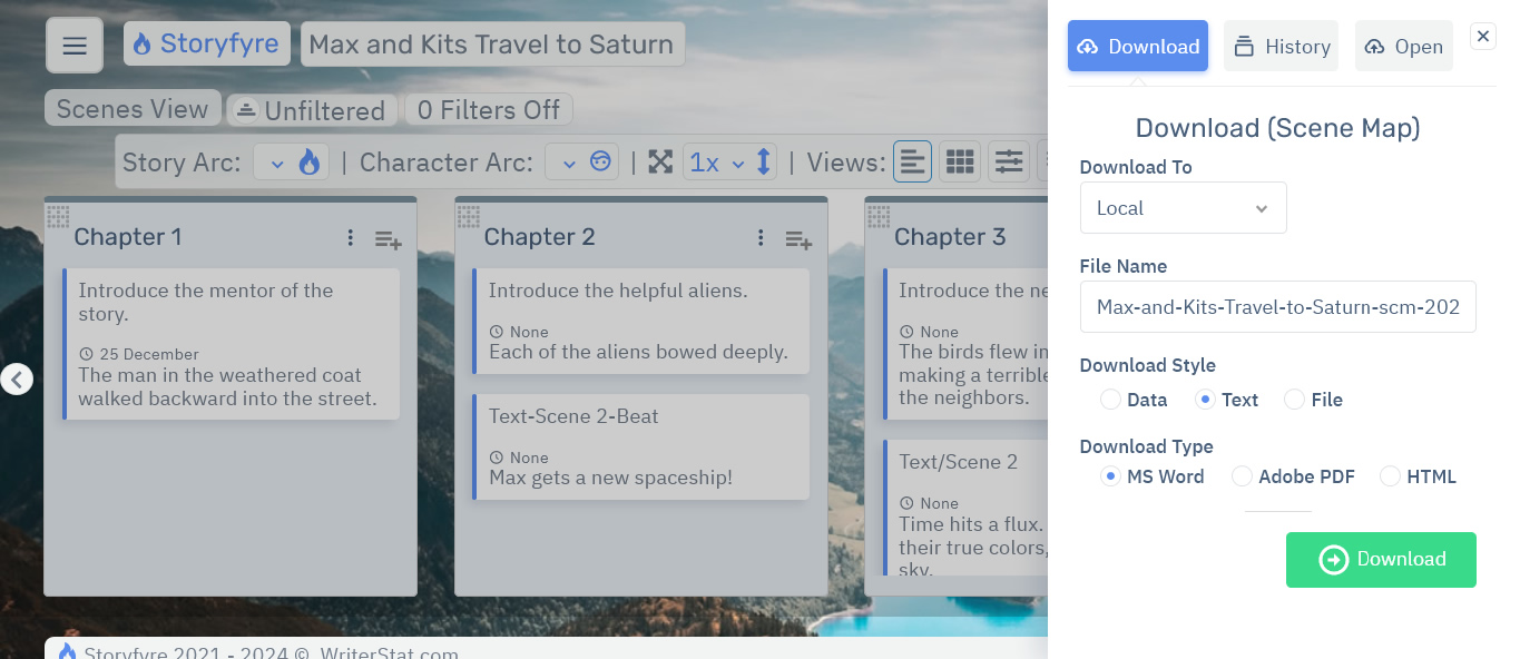 Storyfyre Pro Scene Map Export
