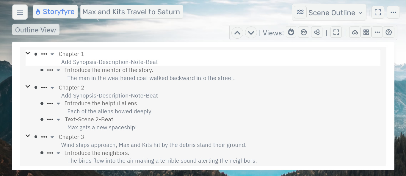Storyfyre Pro Scene Outline.
