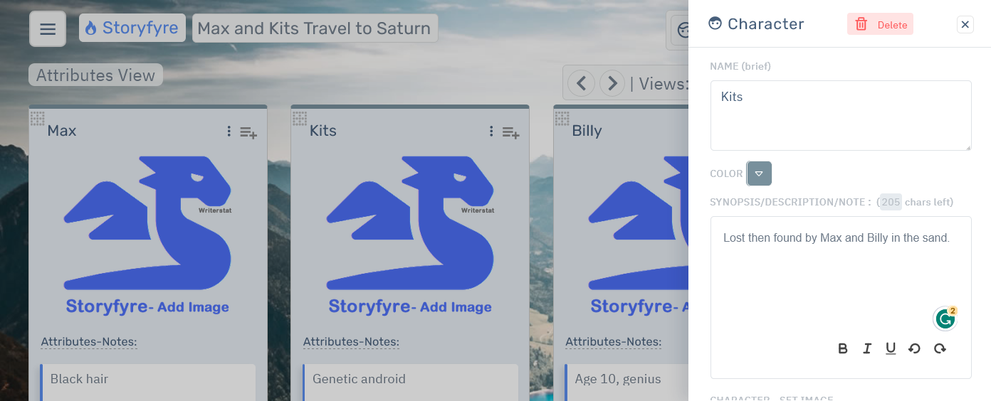 Storyfyre Pro Character Edit