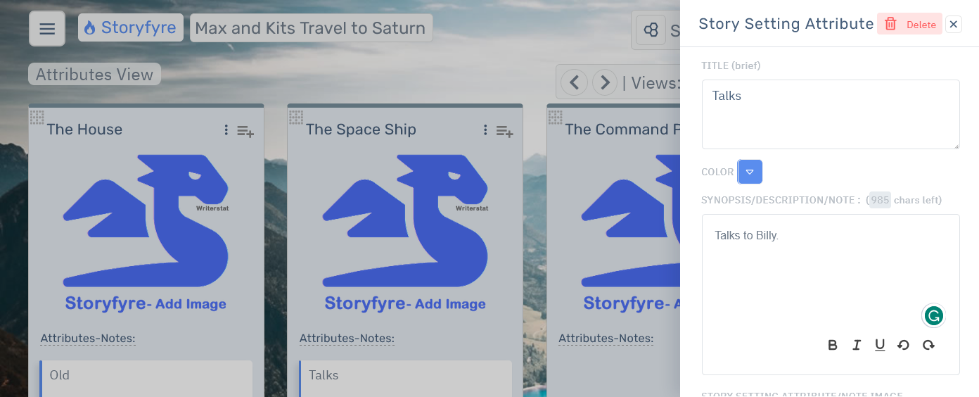 Storyfyre Pro Story Setting Attribute Edit